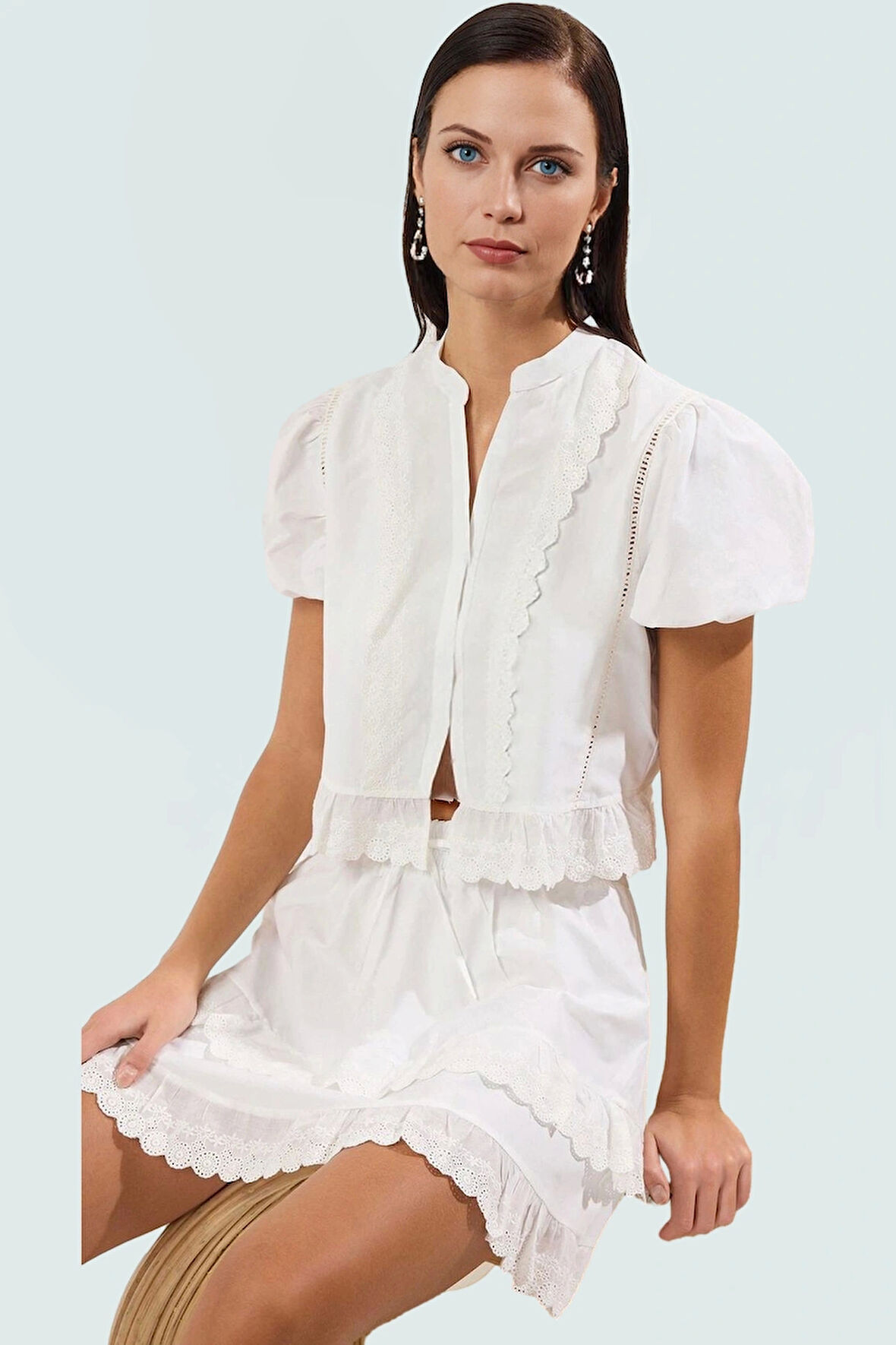 Plaj Şıklığı İçin Crop Bluz Etek Takım Dokuma Poplin Kumaş Modern Stil Dayanıklı Malzeme