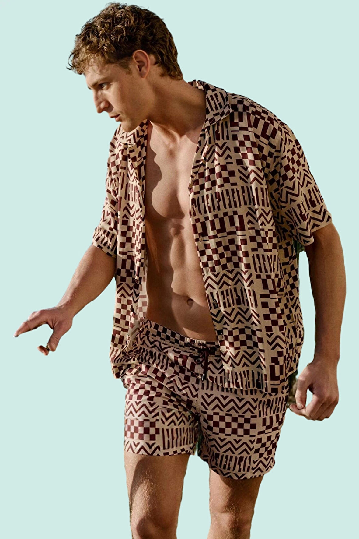 Erkek Geometrik Desenli Oversize Salaş Dokuma Gömlek Viskoz Rahat Günlük Kullanım Hafta Sonu