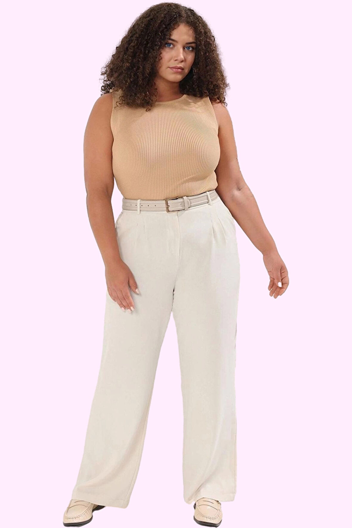 Kadın Düz Desen Geniş Paça Pantolon Yüksek Bel Dokuma Kumaş Günlük Yaz Aylarının Vazgeçilmezi