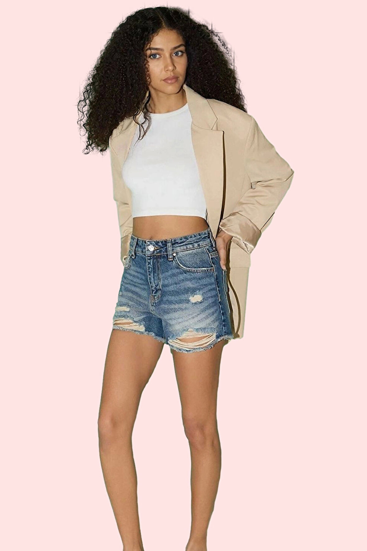 Kadın Kısa Boy Denim Şort Pamuk Normal Bel Geniş Paça Günlük Stil Yaz Aylarının Vazgeçilmezi