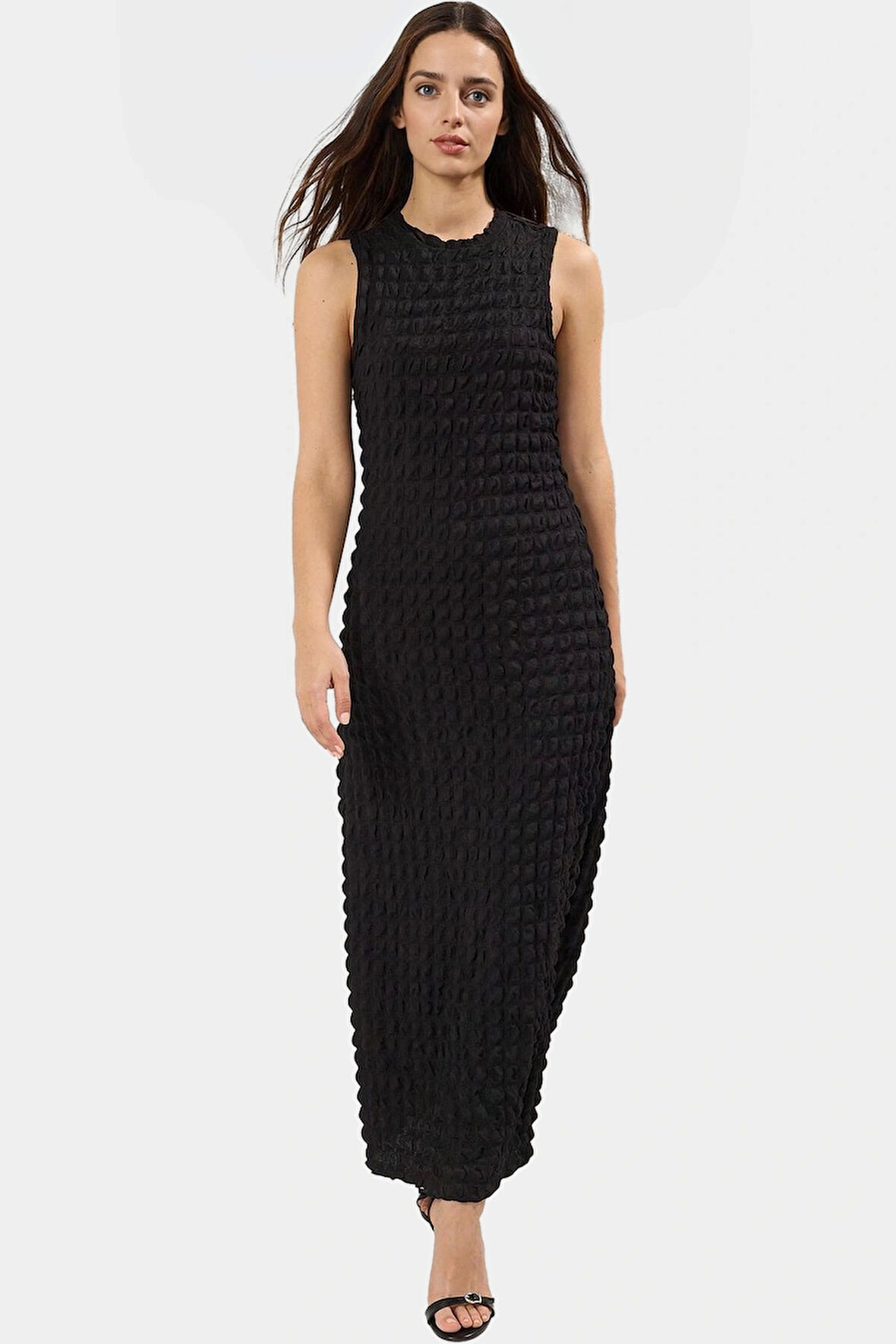 Astarlı A Line Gofre Dokulu Polyester Maxi Elbise Rahat Günlük Stil Kullanım İçin