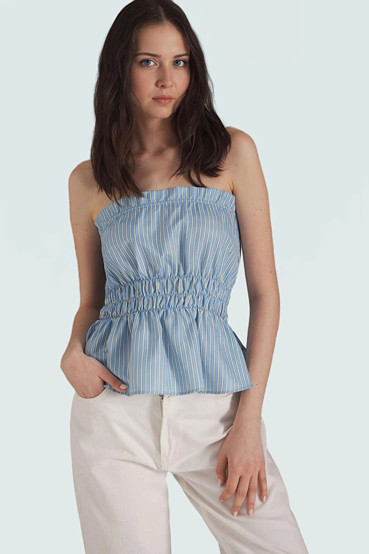 Rahat ve Şık Çizgili Kolsuz Bluz Yazlık Terrycotton Kumaş Trend Tasarım