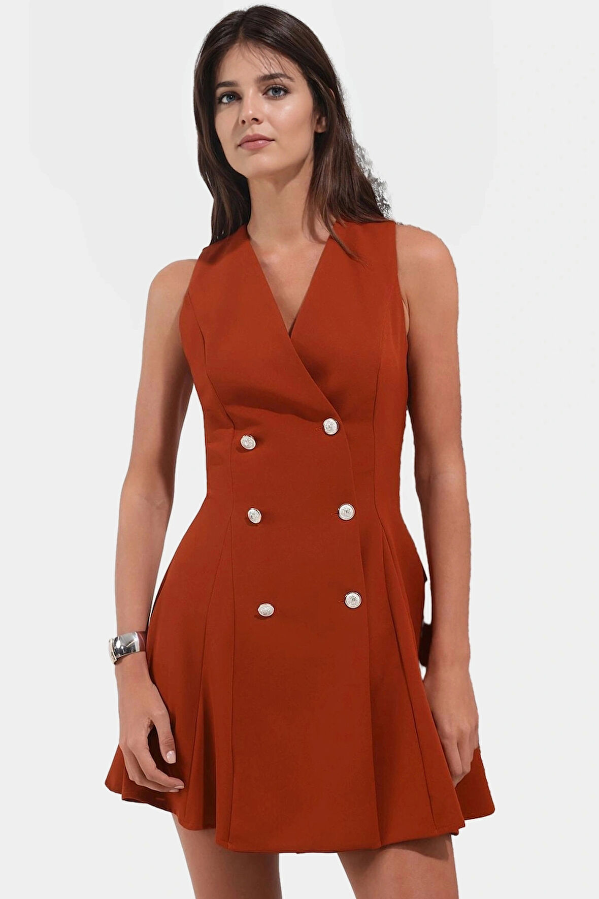 Kolsuz Finike Dokuma Mini Elbise 88% Polyester 12% Elastan Trend Tasarım