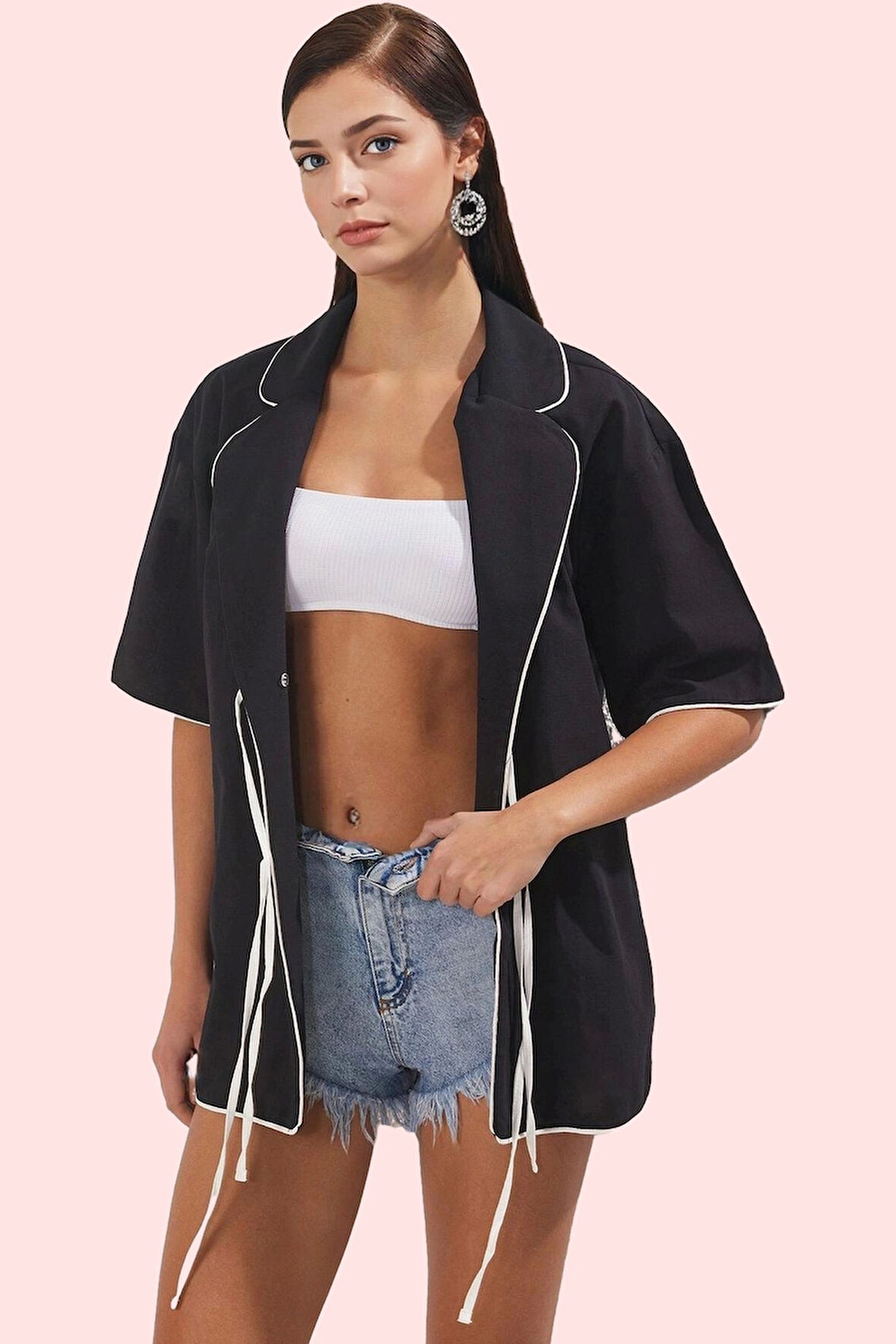 Kadın Pamuk Kısa Kollu Kruvaze Plaj Gömleği Şık ve Rahat Yazlık Kombin Yaz Aylarının Vazgeçilmezi