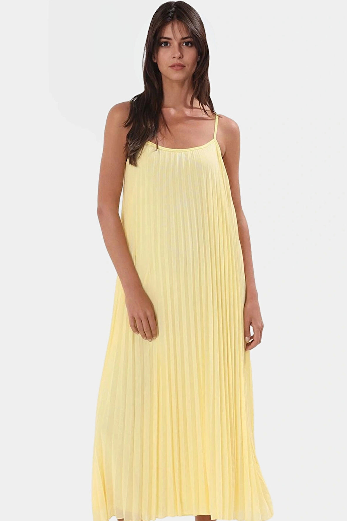 A line Tül Maxi Elbise Örme Kumaş Halter Yaka Yırtmaçlı Rahat Kesim Mükemmel Uyum Trend Tasarım