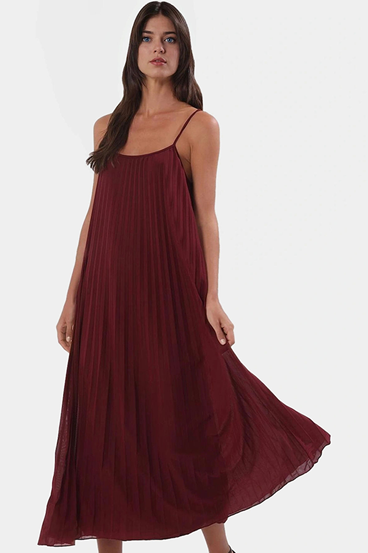 A line Tül Maxi Elbise Örme Kumaş Halter Yaka Yırtmaçlı Rahat Kesim Mükemmel Uyum Trend Tasarım