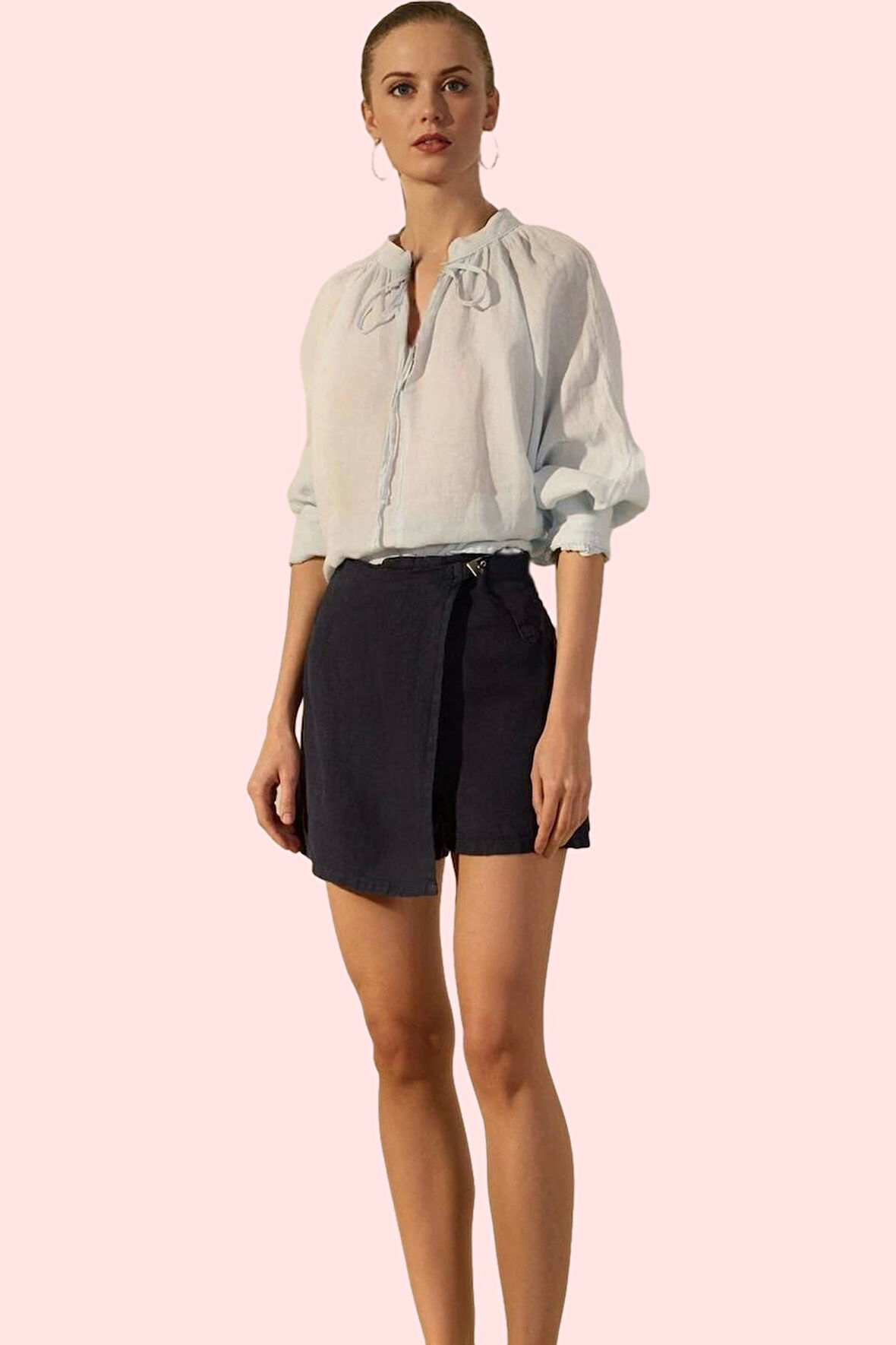 Kadın Keten Şort Etek Yüksek Bel Geniş Paça Rigid Dokuma Günlük Kullanım Dayanıklı Malzeme