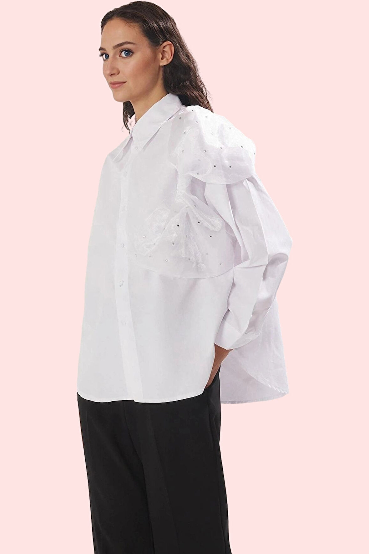 Kadın Fiyonk Detaylı Uzun Kollu Gömlek Pamuk Günlük Stil Hafta Sonu Yaz Aylarının Vazgeçilmezi