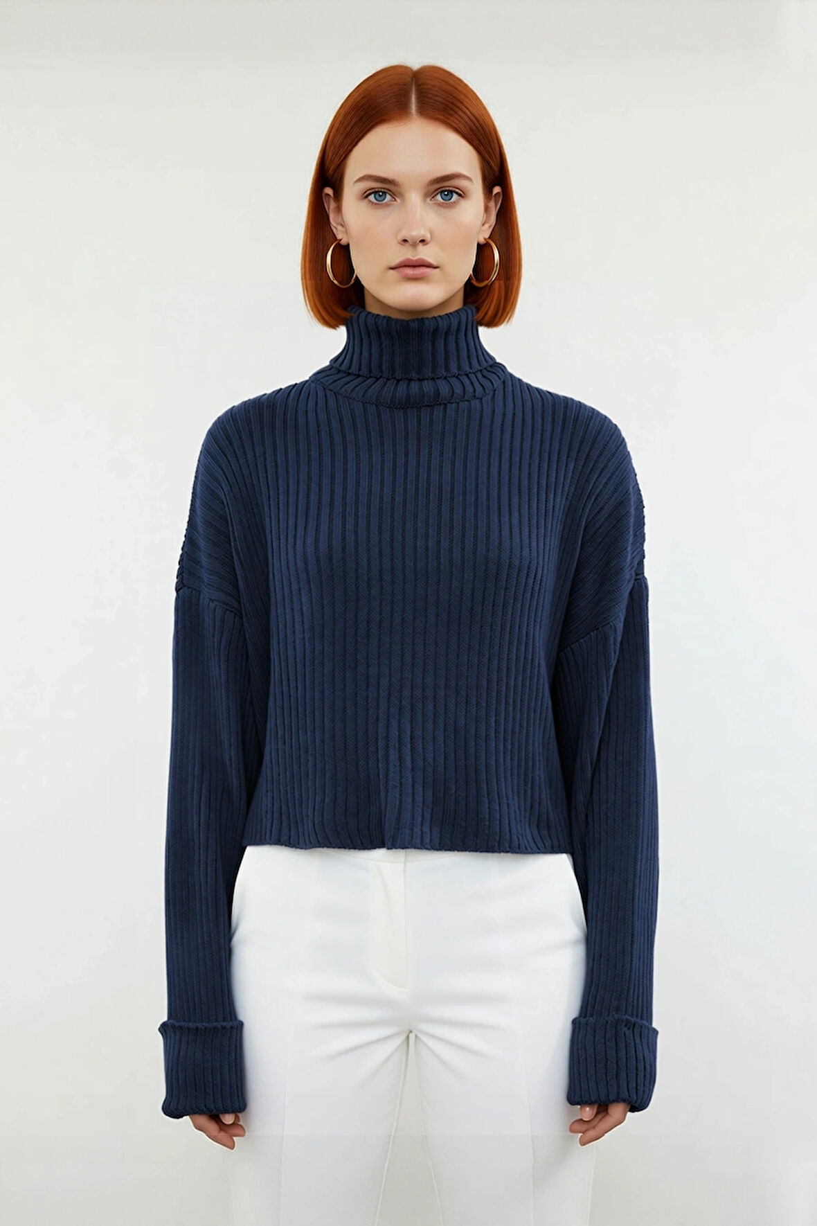 Kadın Oversize Super Crop Balıkçı Yaka Kışlık Triko Kazak Uzun Kollu Rahat Ve Şık Stil Kaliteli