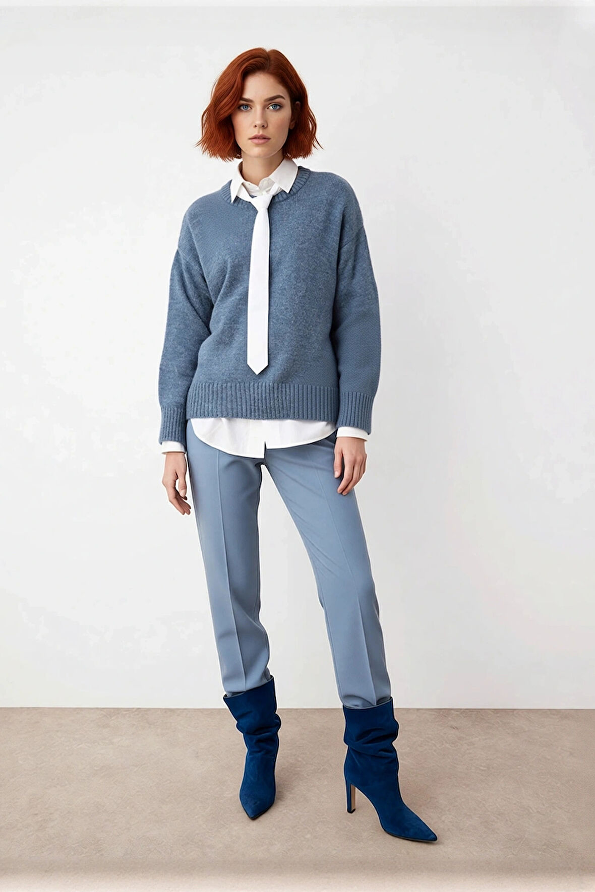 Kadın Oversize Bisiklet Yaka Triko Kazak Düşük Kollu Kış Mevsimi Rahatlığını Sunan Günlük Şıklık