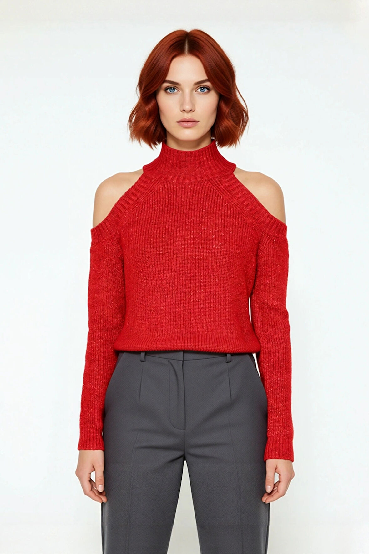 Kadın Sim Detaylı Dik Yaka Regular Kalıp Reglan Kol Triko Omuz Kesimli Soğuk Hava Kazağı Kaliteli