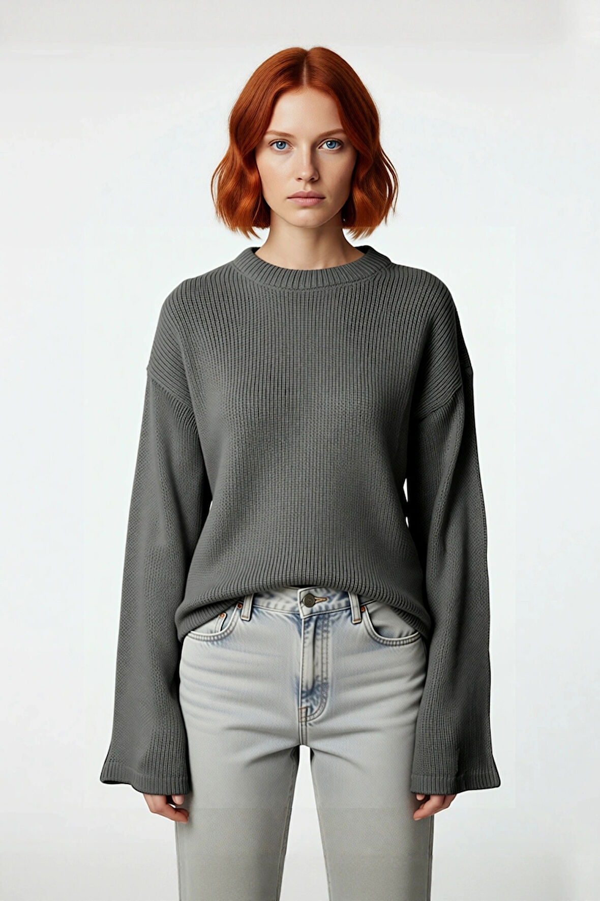 Kadınlara Özel Oversize Triko Kazak İspanyol Kol Bisiklet Yaka Uzun Kollu Rahat Şıklık Kaliteli