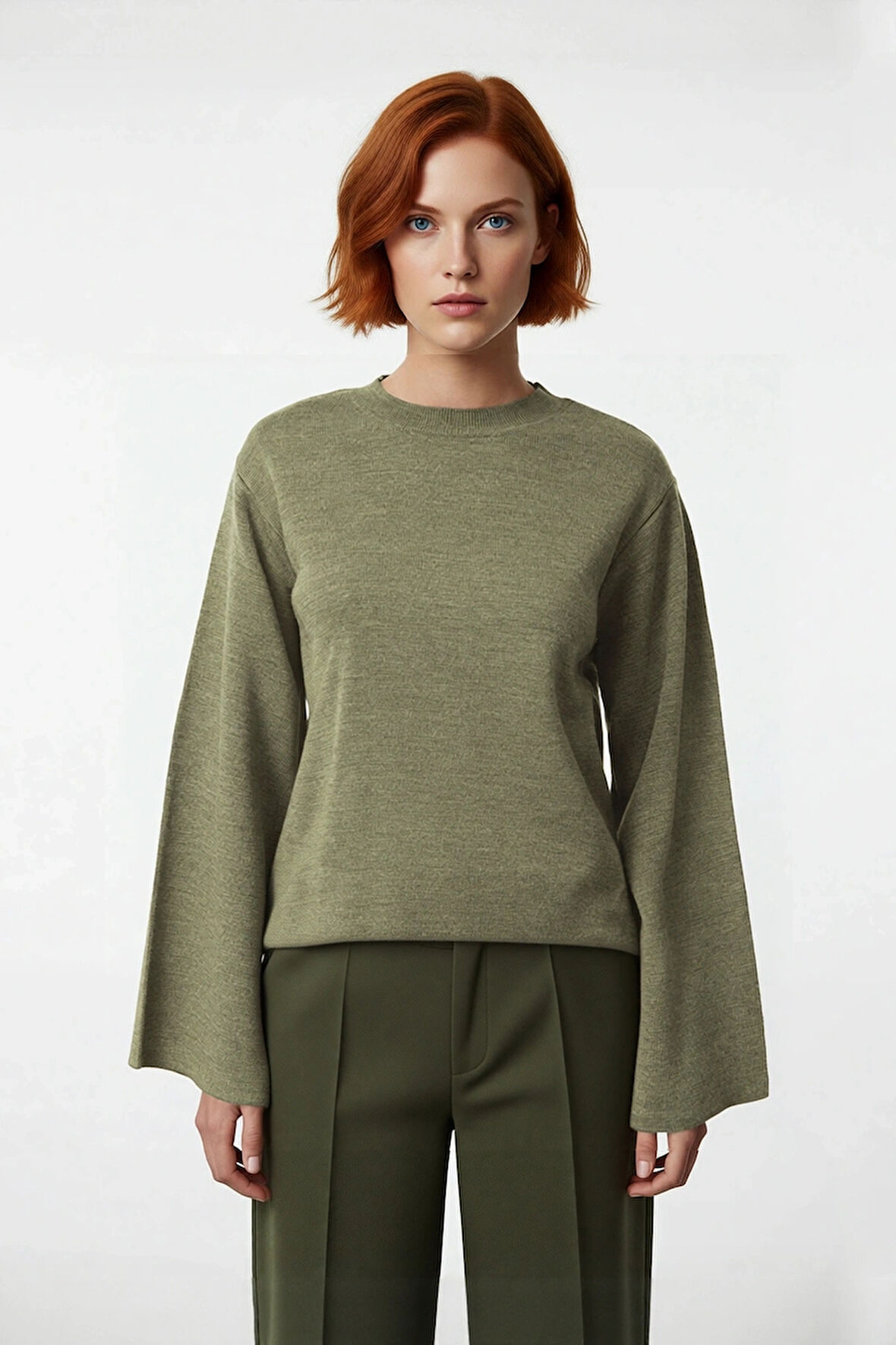 Kadın Sürdürülebilir Akrilik Materyal Regular Kalıp Uzun İspanyol Kol Triko Kazak Kış Modası