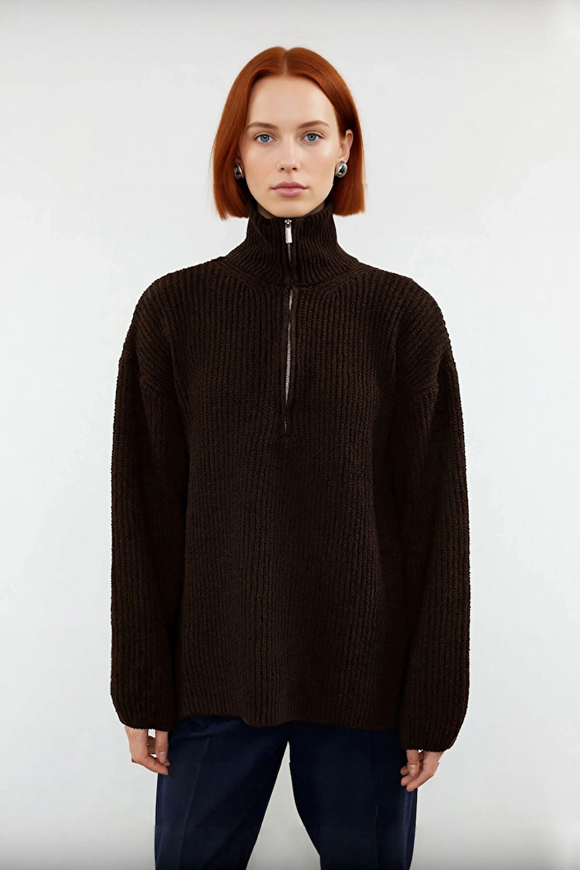 Kadın Basic Siluet Uzun Boy Düz Desen Rahat Kesim Kalın Triko Kazak Kış Kombinleri İçin Kaliteli