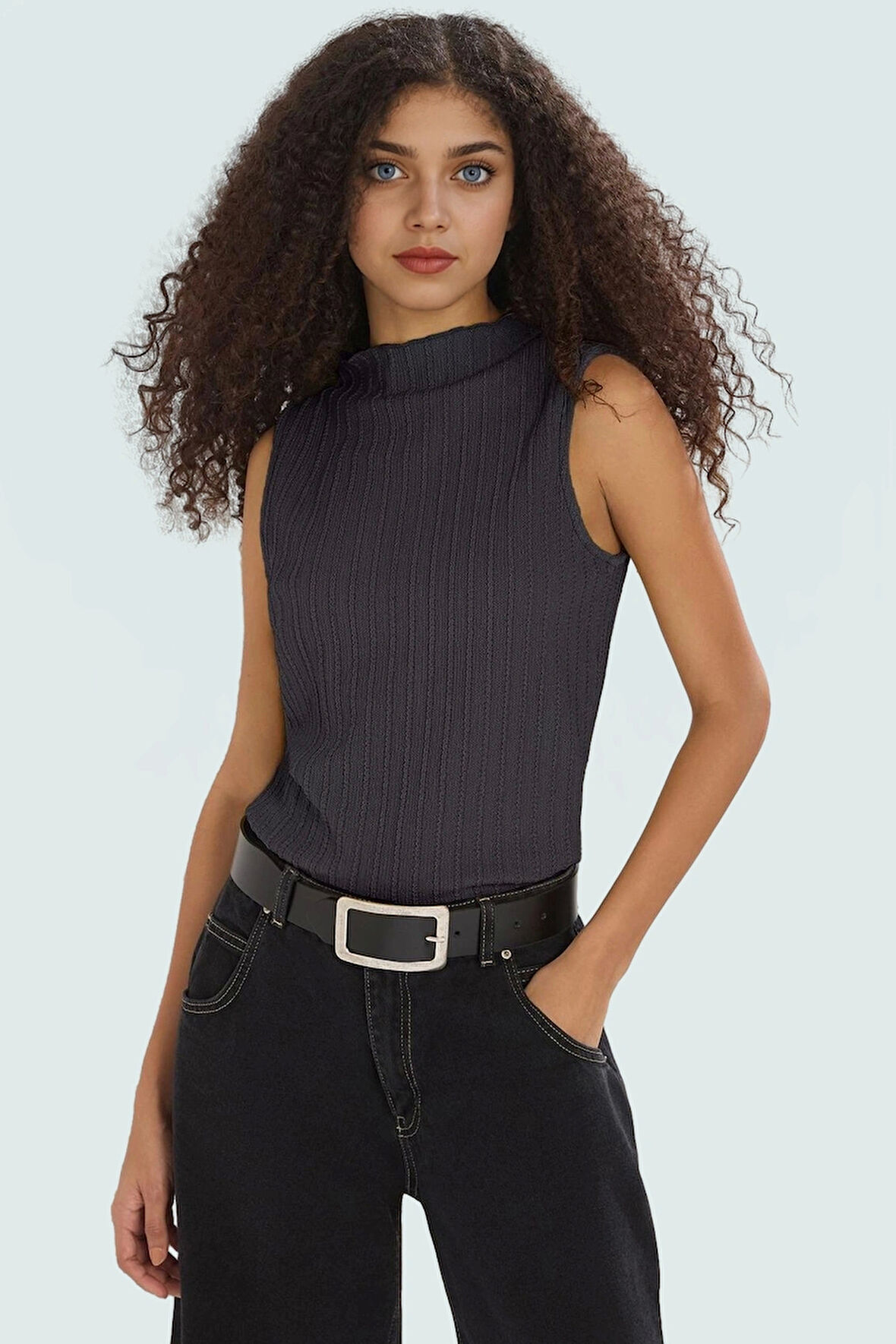 Kolsuz Örme Bluz Dik Yaka Regular Kalıp Renk Yazlık Kaliteli İşçilik Premium Kalite