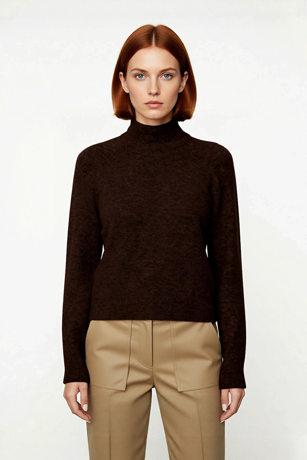 Kadın Bordo Reglan Kol Oversize Dik Yaka Triko Kazak Kış Sezonu İçin İdeal Rahat Günlük Giyim