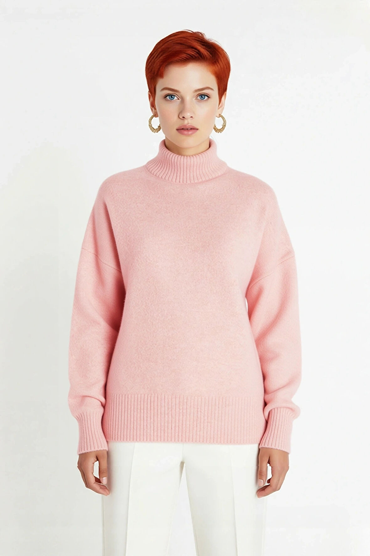 Kadın Basic Oversize Dik Yaka Triko Kazak Düşük Kol Uzun Boy Kışlık Günlük Şıklık Sunar Kaliteli