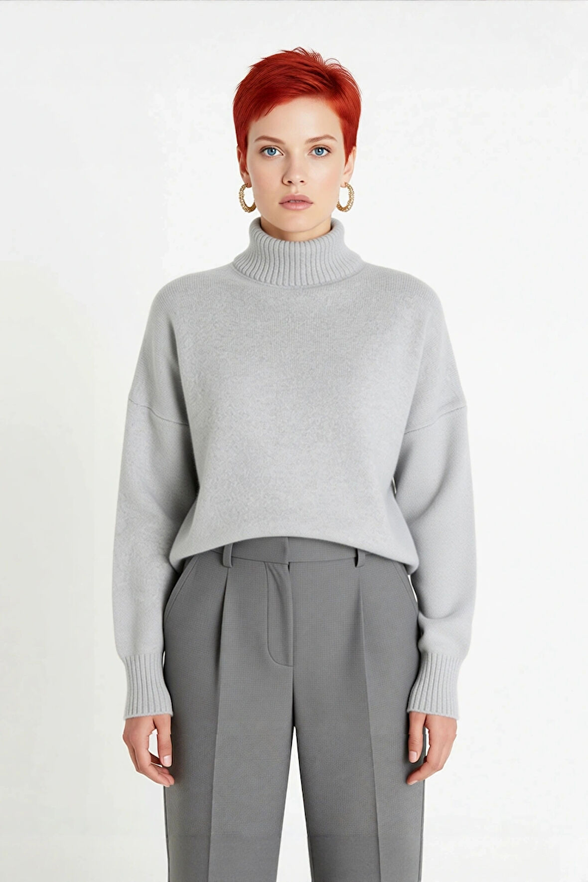 Kadın Basic Oversize Dik Yaka Triko Kazak Düşük Kol Uzun Boy Kışlık Günlük Şıklık Sunar Kaliteli