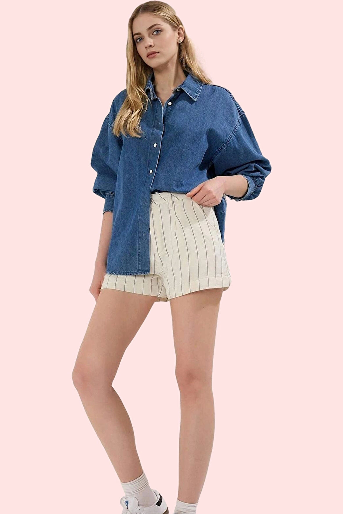 Kadın Çizgili Pamuk City Short Şort Rahat Yaz Günleri Günlük Kullanım Stilin Buluştuğu Yer