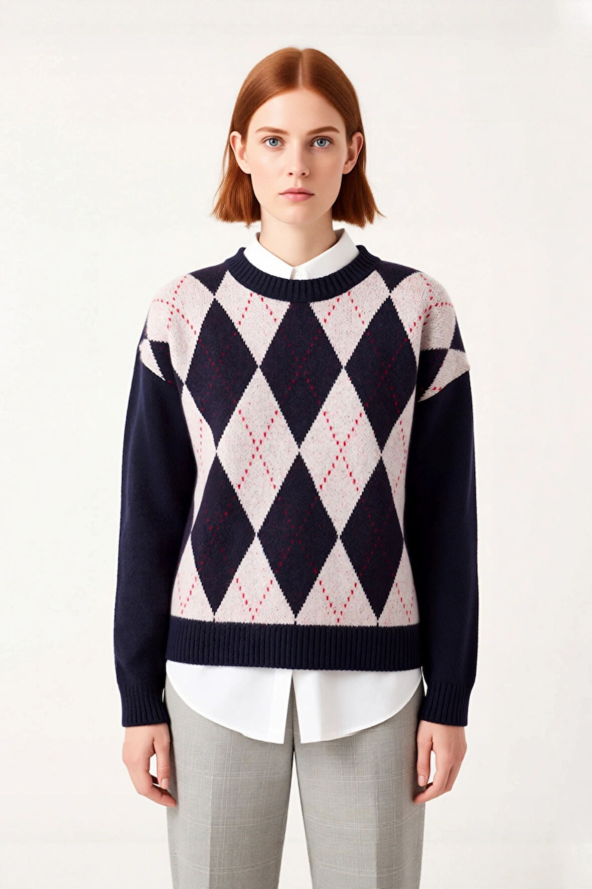 Kadınlar İçin Konforlu Oversize Baklava Desenli Düşük Kol Triko Kazak Kış Stilinin Gözdesi