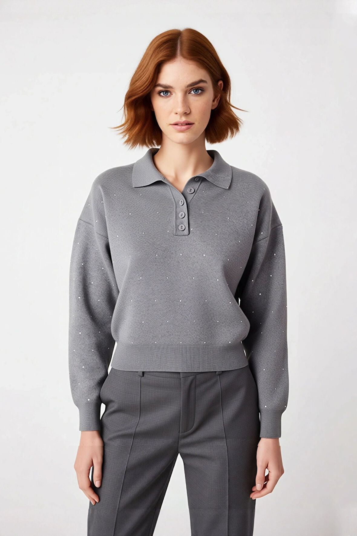 Kadın Casual Rahat Düşük Kollu Polo Yaka Triko Kazak Kış Mevsiminde Şık ve Konforlu Seçim Kaliteli