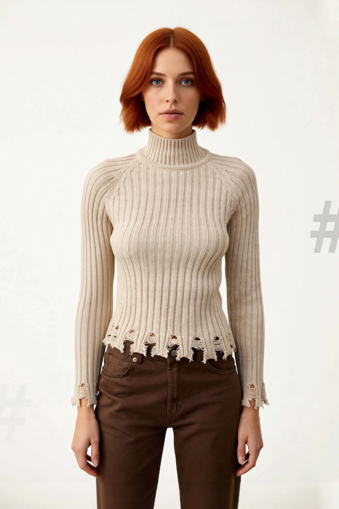 Kadınlara Özel Fitted Kesimli Crop Dik Yaka Uzun Kollu Fitilli Triko Kazak Günlük Stil İçin