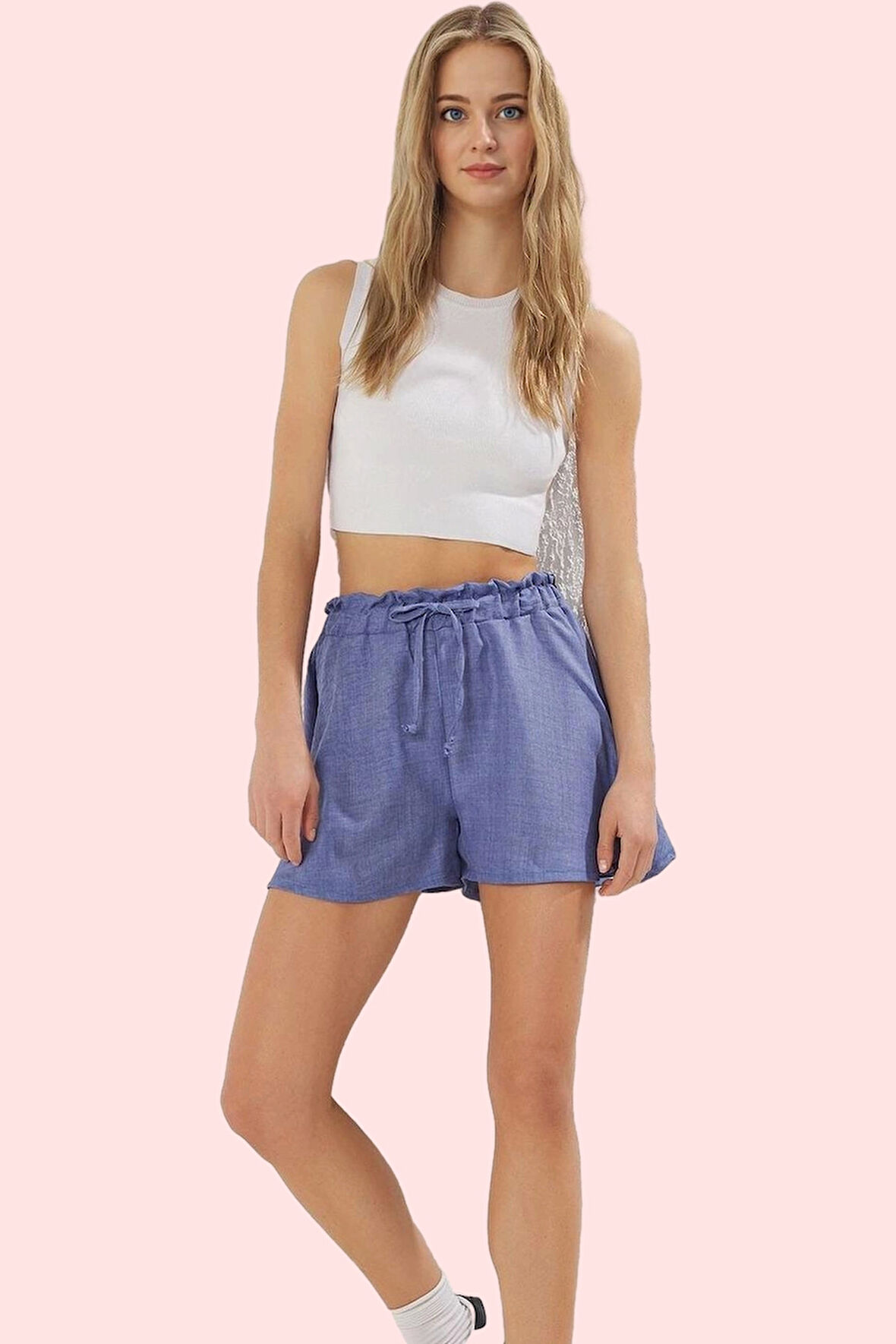 Kadın Pamuklu Dokuma Şort Straight Siluet Yüksek Bel Günlük Kombinler Yaz Aylarının Vazgeçilmezi