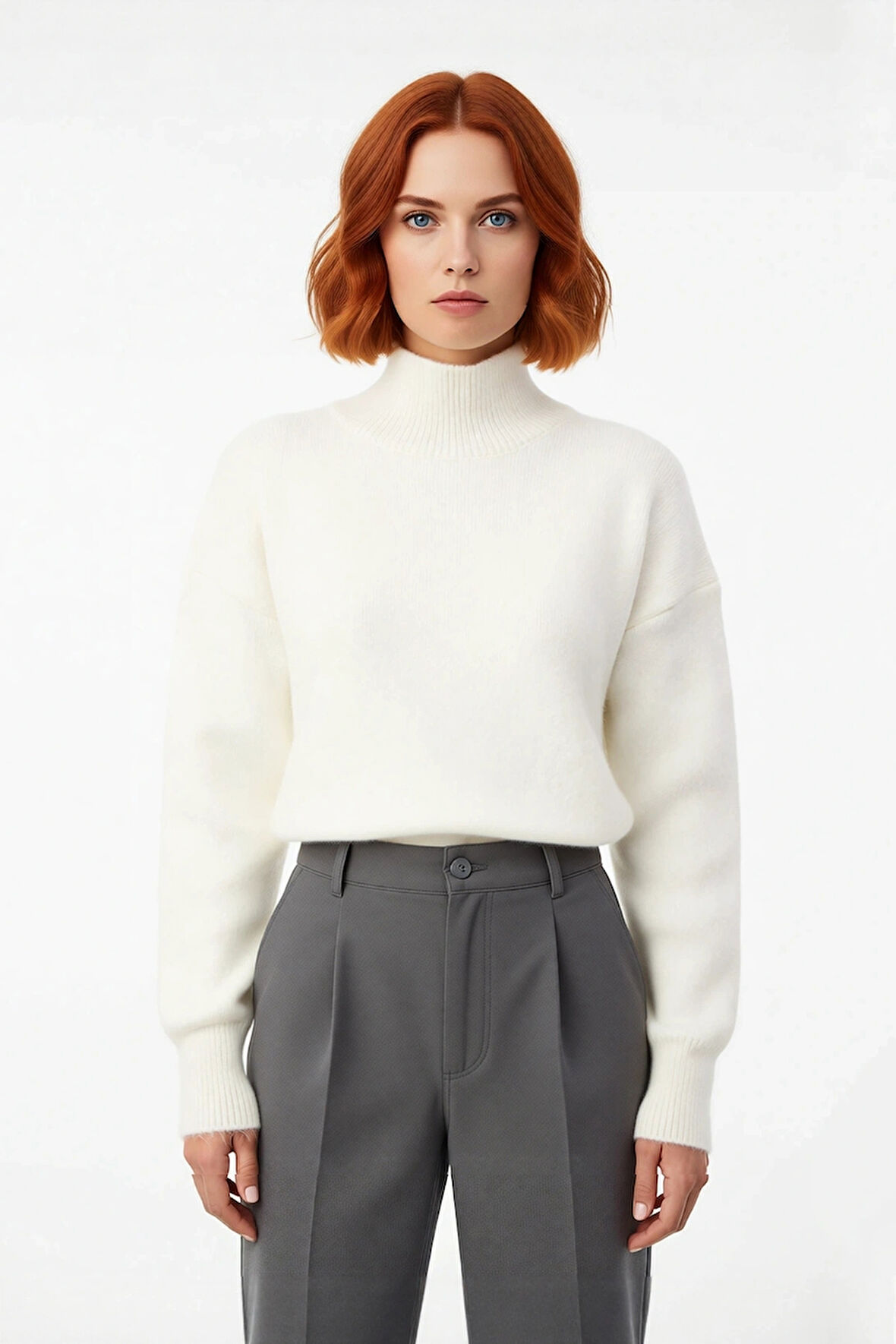 Kadın Oversize Dik Yaka Triko Kazak Yumuşak Dokusuyla Kış ve Sonbahar Kombinlerini Tamamlar