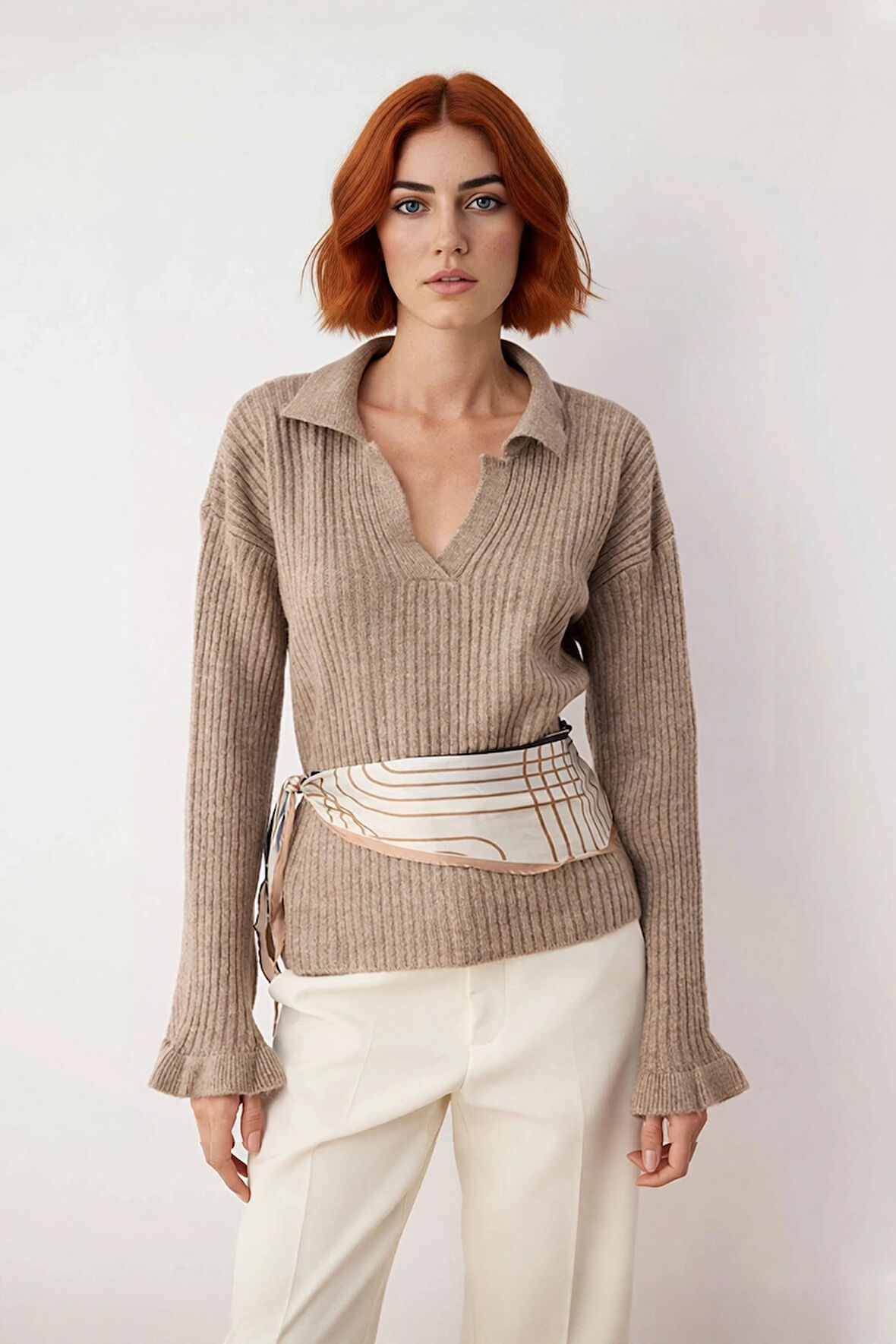 Kadın Regular Kalıp Apaş Yaka Düz Desen Volanlı Kol Triko Kazak Kışlık Zarif Kombinler Kaliteli