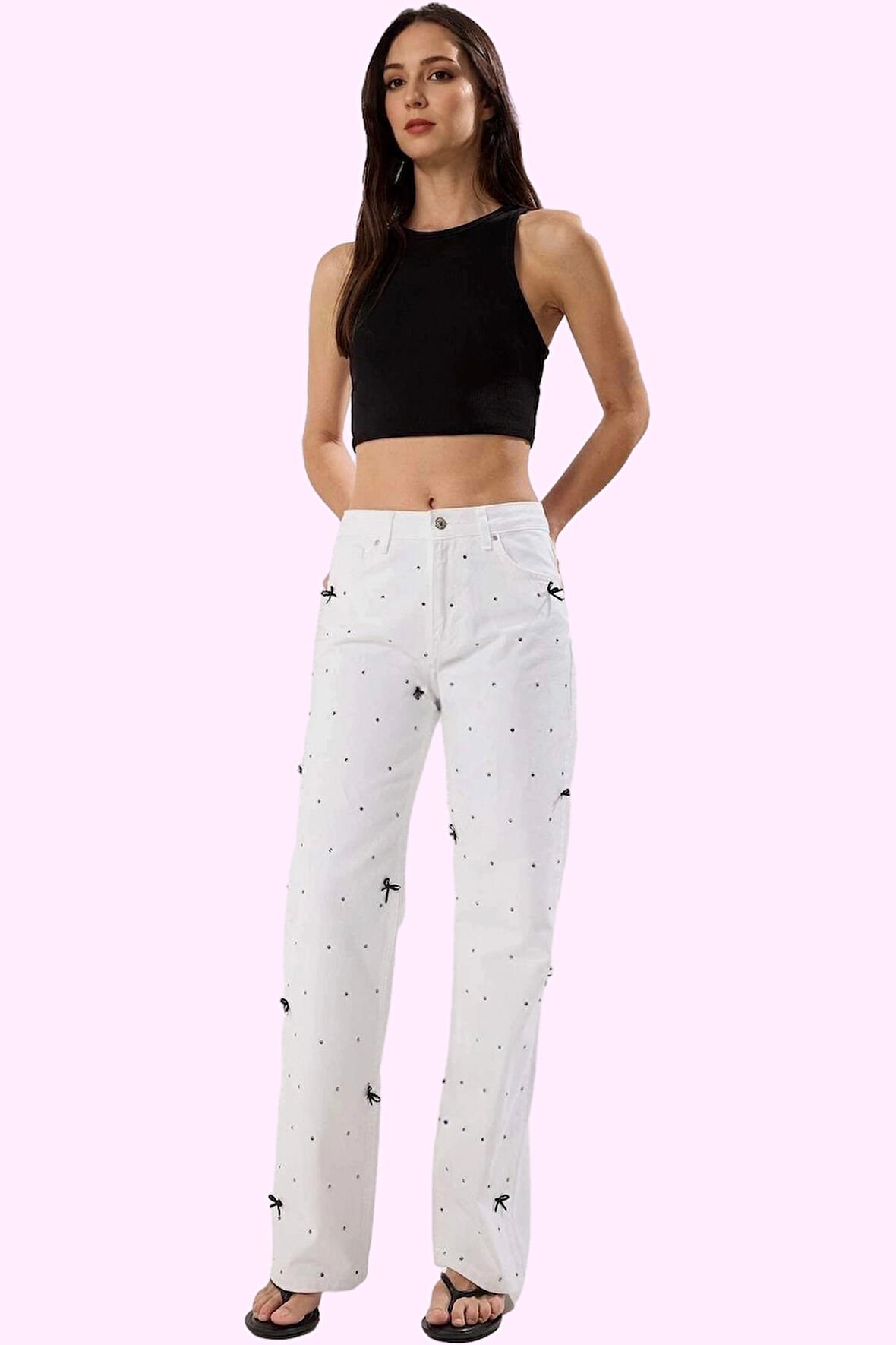 Kadın Pamuk Denim Wide Leg Pantolon Normal Bel Düz Desen Rahat Günlük Kullanım Özel Günler