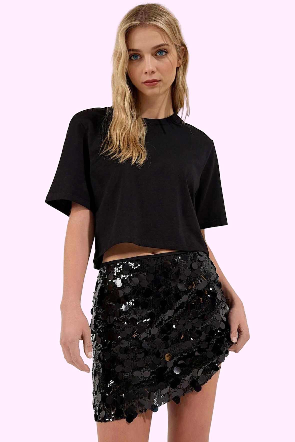 Kadın Parıltılı Mini Etek; Örme Kumaş Şık Gece Görünümü Günlük Kullanım Yaz Aylarının Vazgeçilmezi