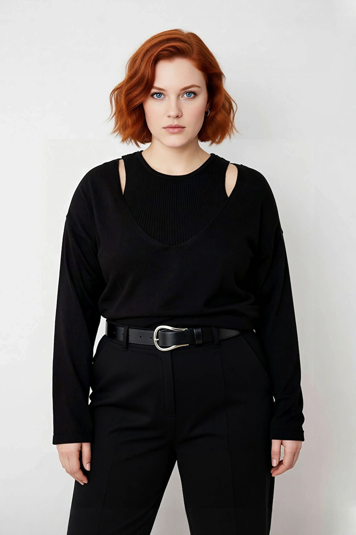 Kadın Regular Kalıp Akrilik Triko İkili Bluz Kazak Takımı V Yaka Kesimli Düz Desen Standart Kollu