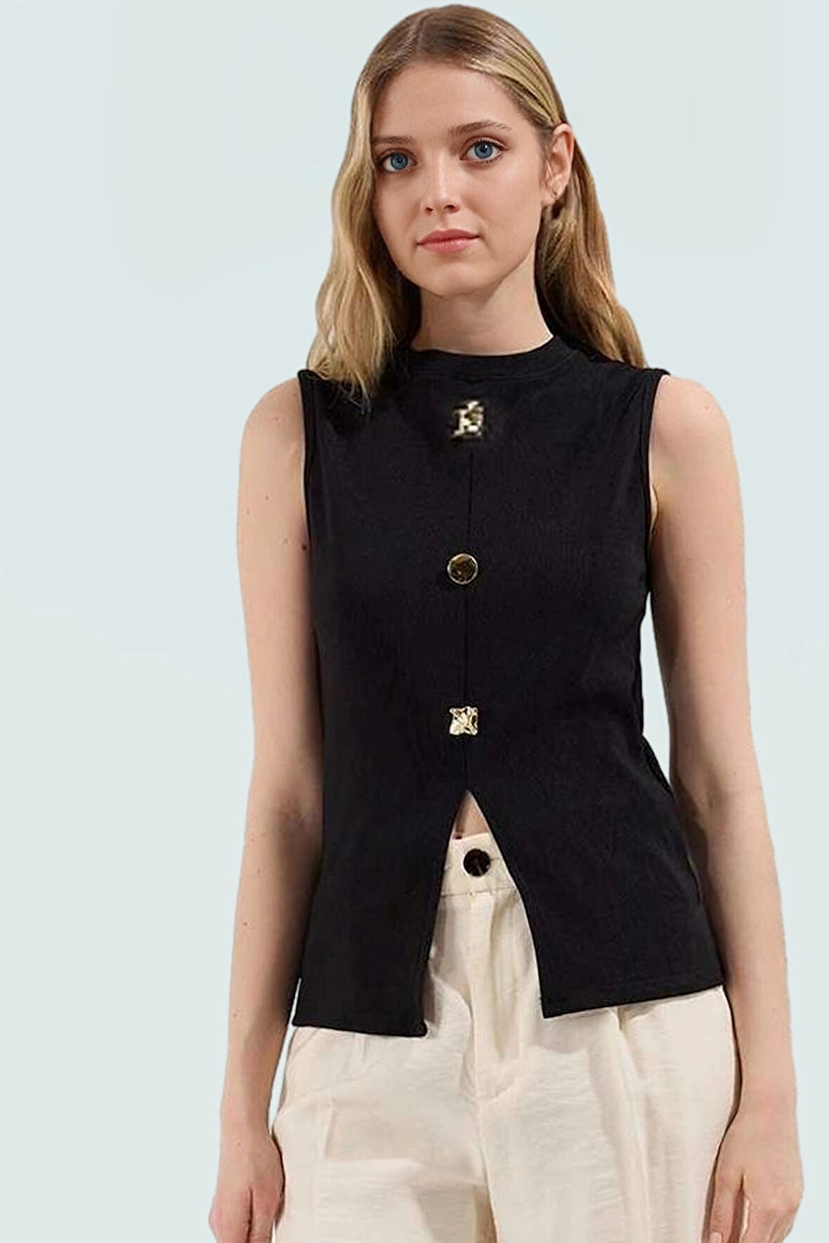 100 Polyester Scuba Krep Kadın Yazlık Örme Yelek Bisiklet Yaka Regular Günlük Kullanım İçin