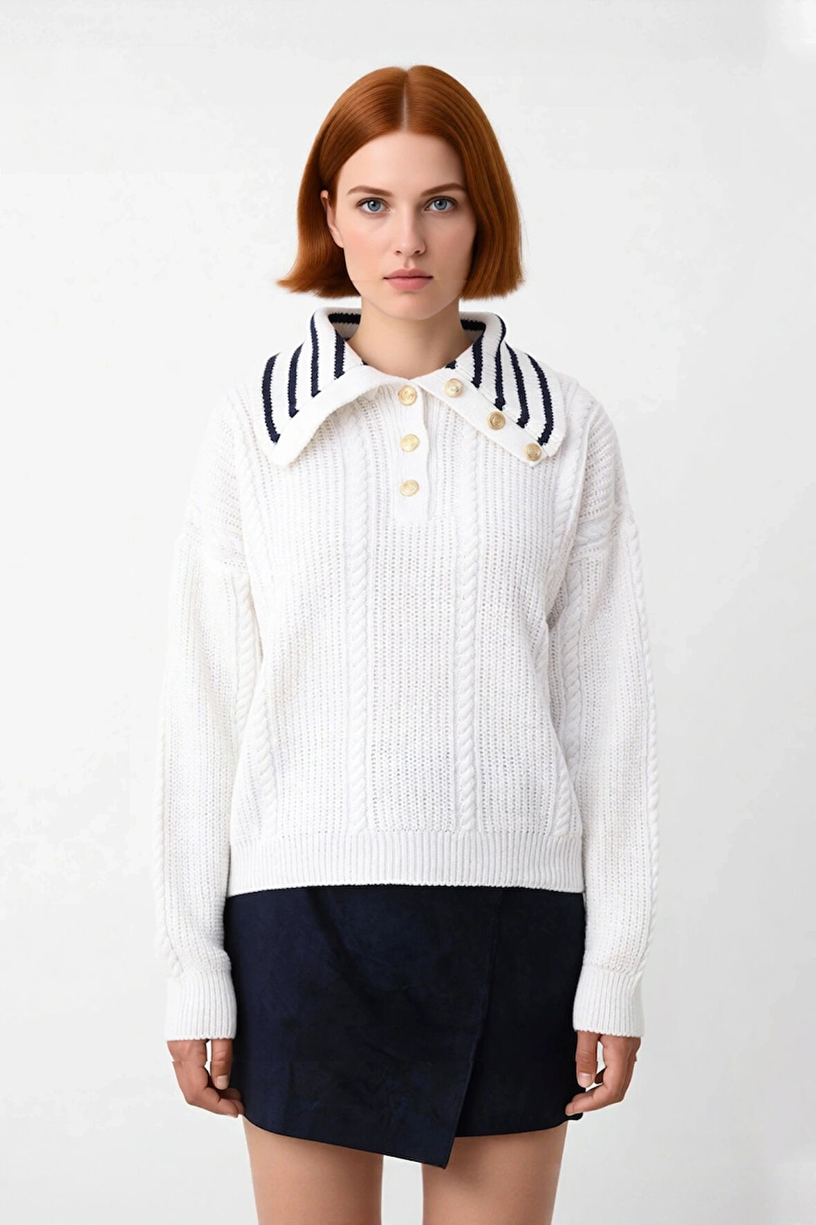 Kadın Oversize Düşük Kol Devrik Yaka Selanik Dokuma Triko Kazak Sonbahar Kış İçin Modern ve Konforlu