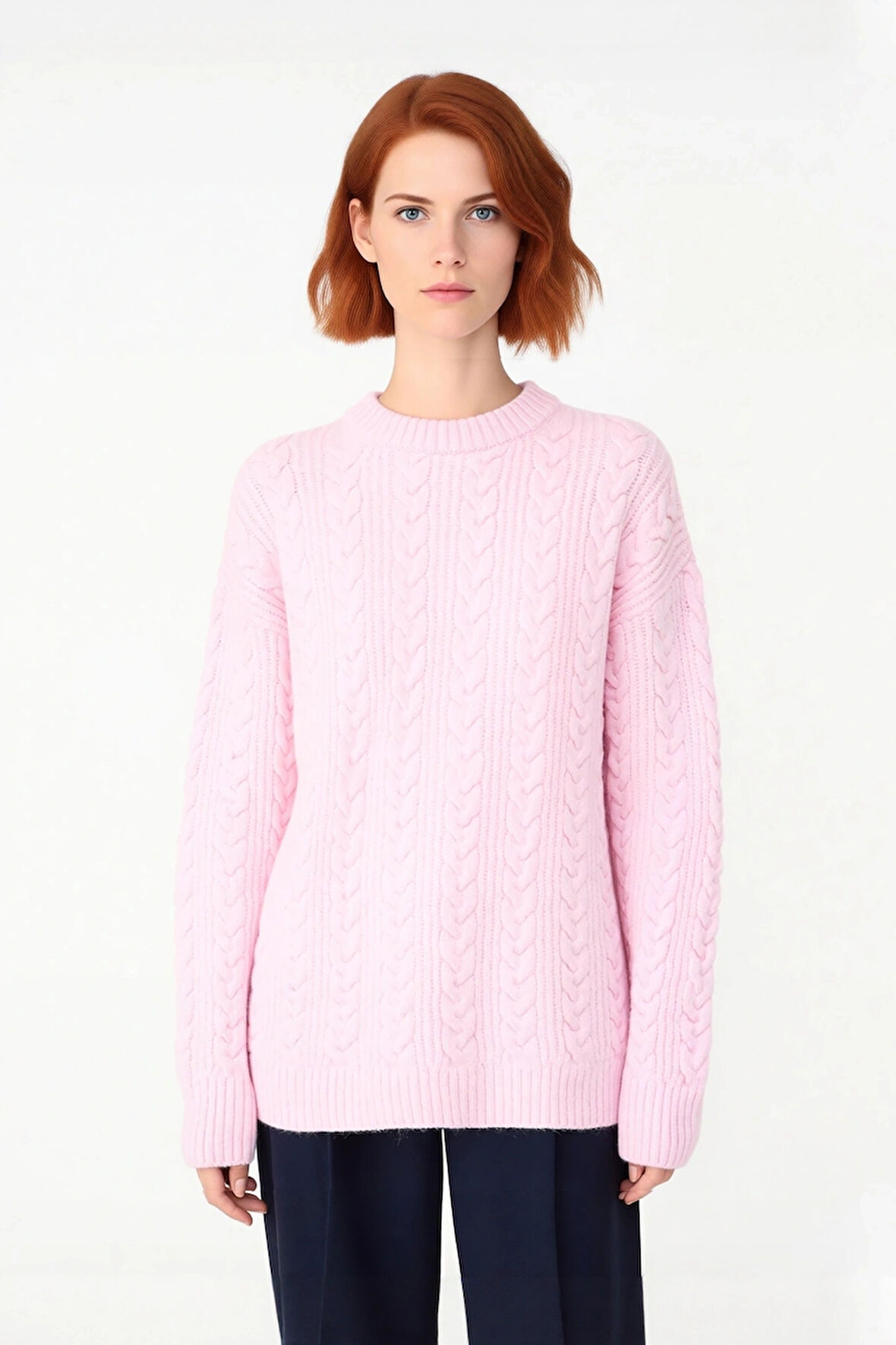 Kadın Geniş Kalıp Saç Örgü Detaylı Bisiklet Yaka Kalın Triko Kazak Günlük Şıklığınız İçin Kış