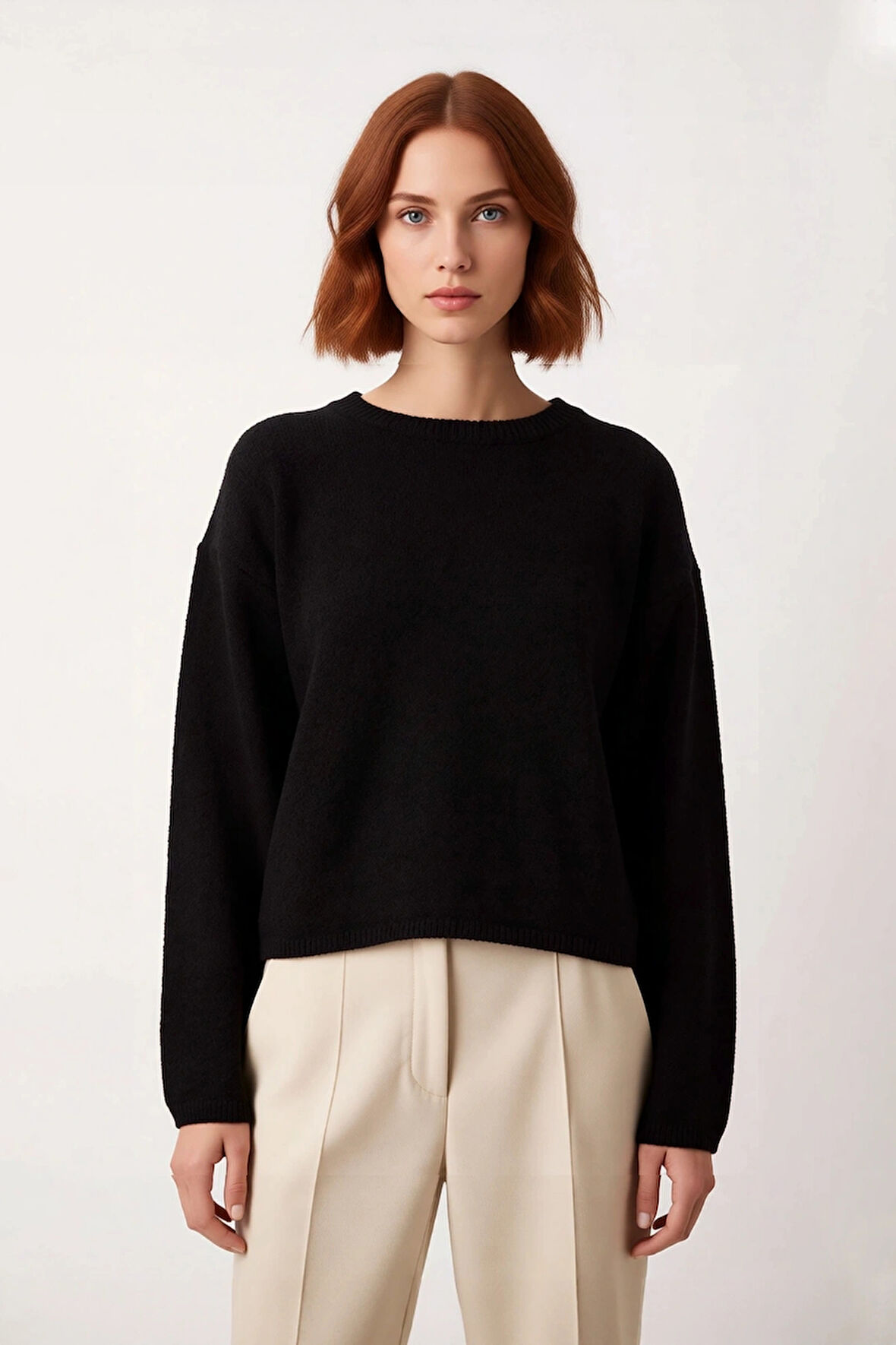 Kadın Geniş Kalıp Düz Desen Bisiklet Yaka Triko Kazak Soğuk Havalar İçin İdeal Rahatlık Kaliteli