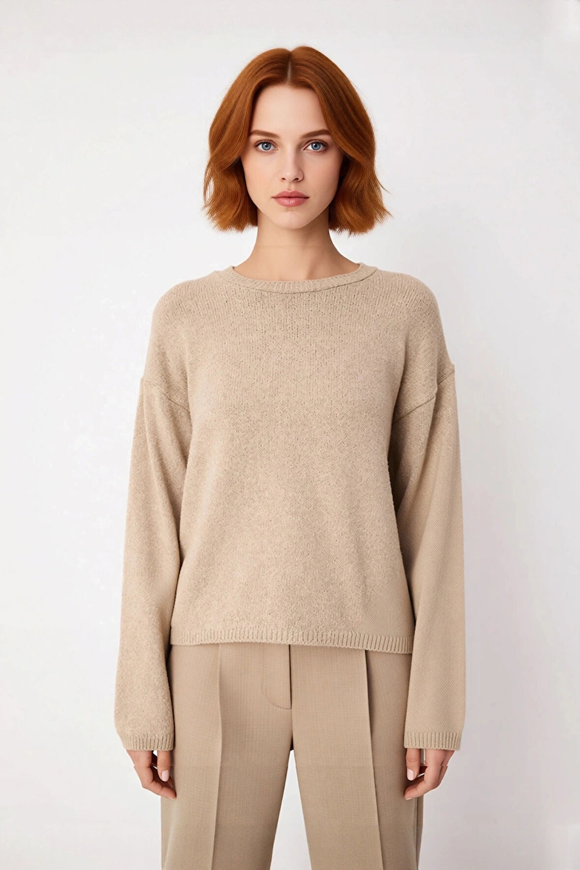 Kadın Geniş Kalıp Düz Desen Bisiklet Yaka Triko Kazak Soğuk Havalar İçin İdeal Rahatlık Kaliteli