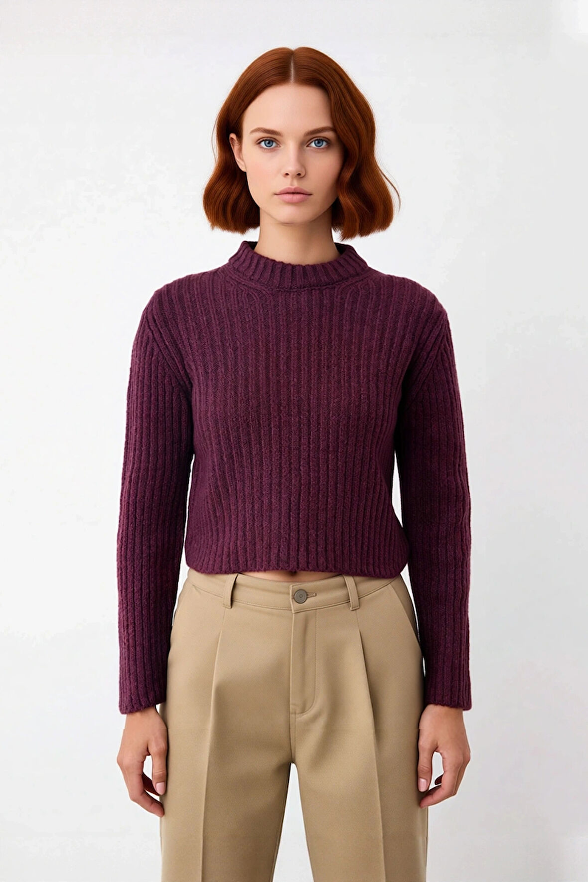 Kadınlara Özel Rahat Regular Kesim Crop Triko Kazak Fitilli Dokusu İle Kış Stilinizi Tamamlayın