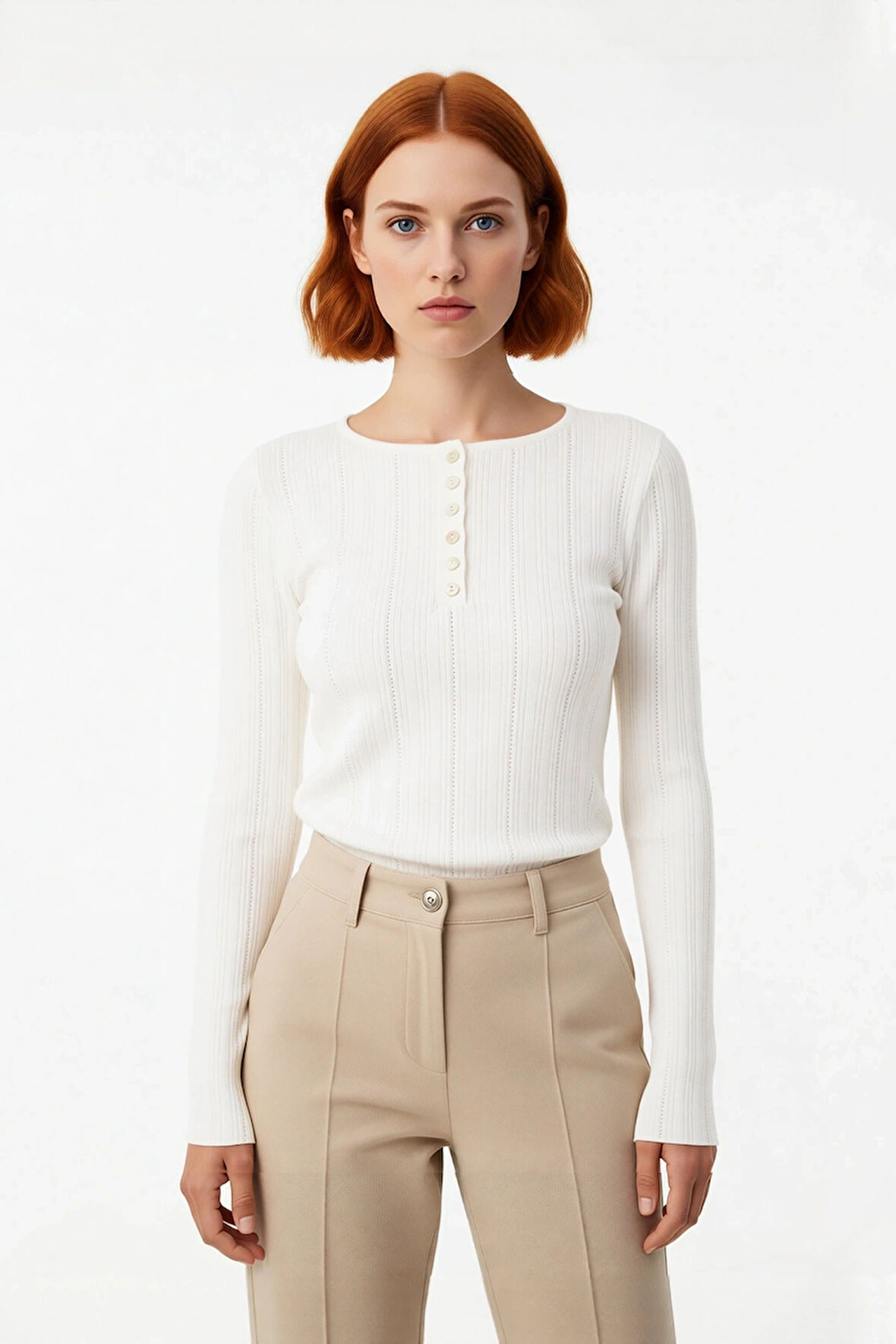 Kadın Triko Fitilli Dokuma Fitted Kalıp Uzun İspanyol Kol Kışlık Bisiklet Yaka Kazak Gündüz Gece