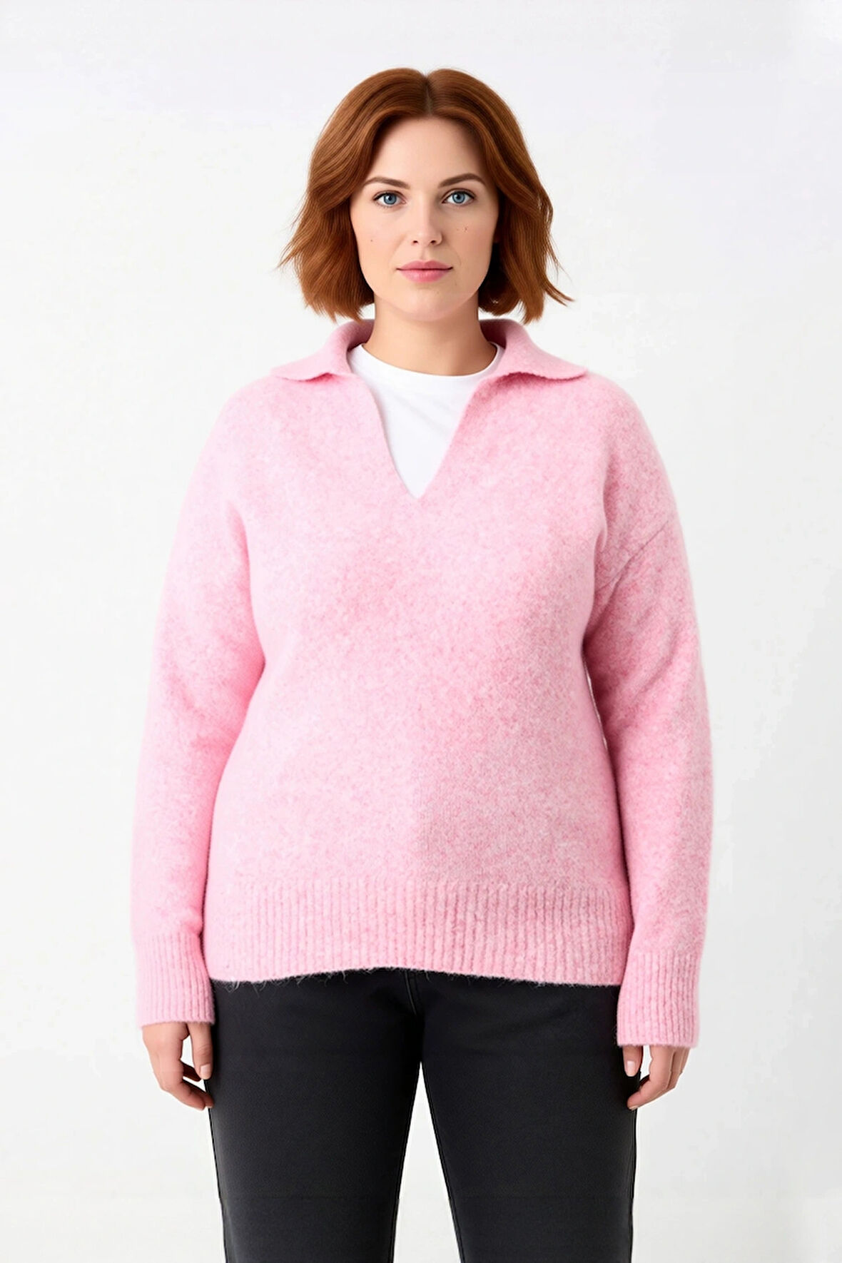 Kadınların Soğuk Havalar İçin İdeal Regular Kalıp Polo Yaka Düz Desen Triko Kazak Kaliteli