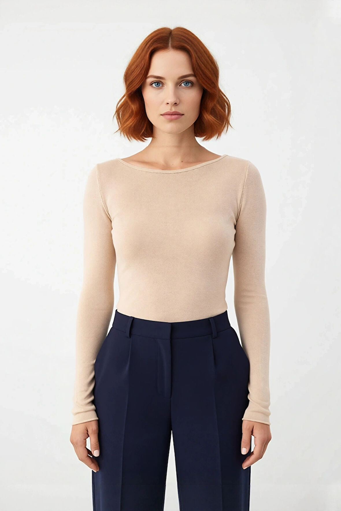 Kadın Konforlu Casual Düz Desen Uzun Kollu Viskoz Materyal Regular Kalıp İnce Triko Bluz Kaliteli