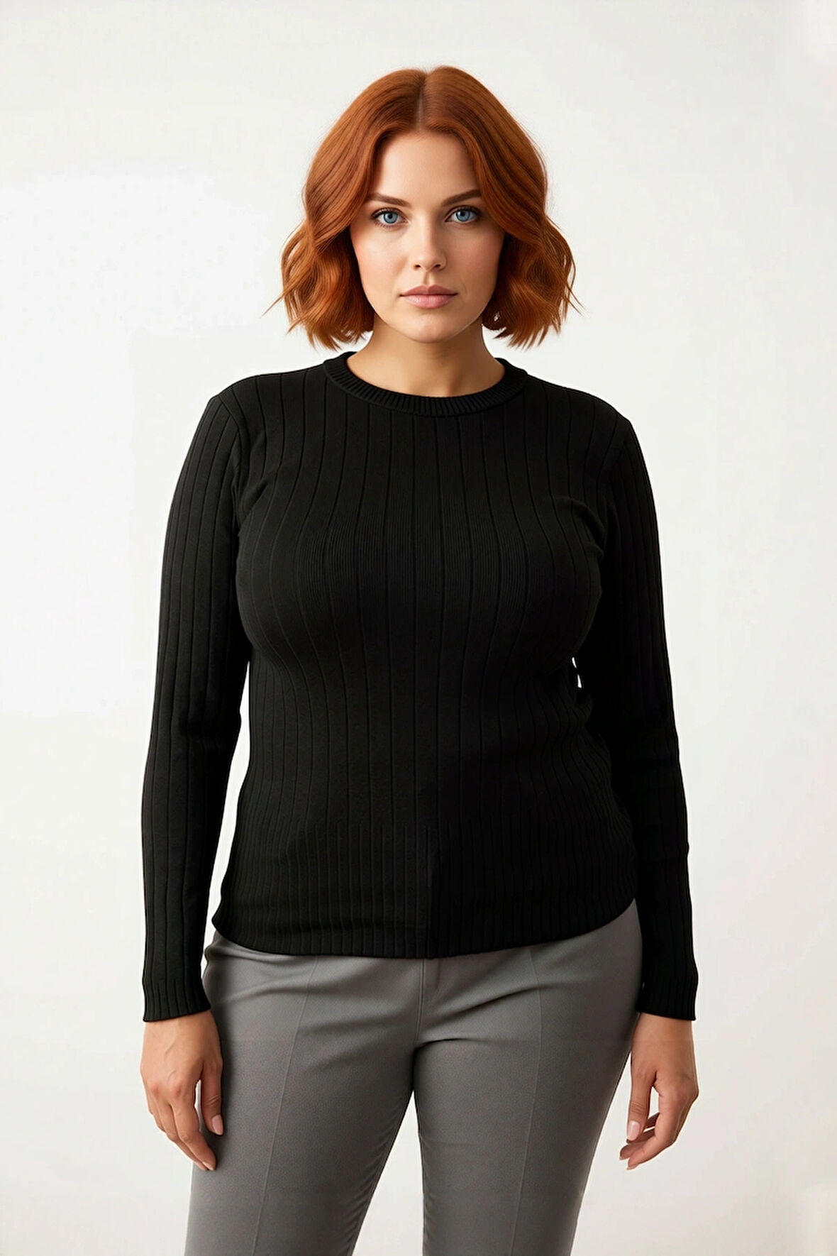 Kadın Düz Desen Fitilli İnce Triko Bluz Şık Bisiklet Yaka Standart Kol Casual Kombinler İçin Seçim