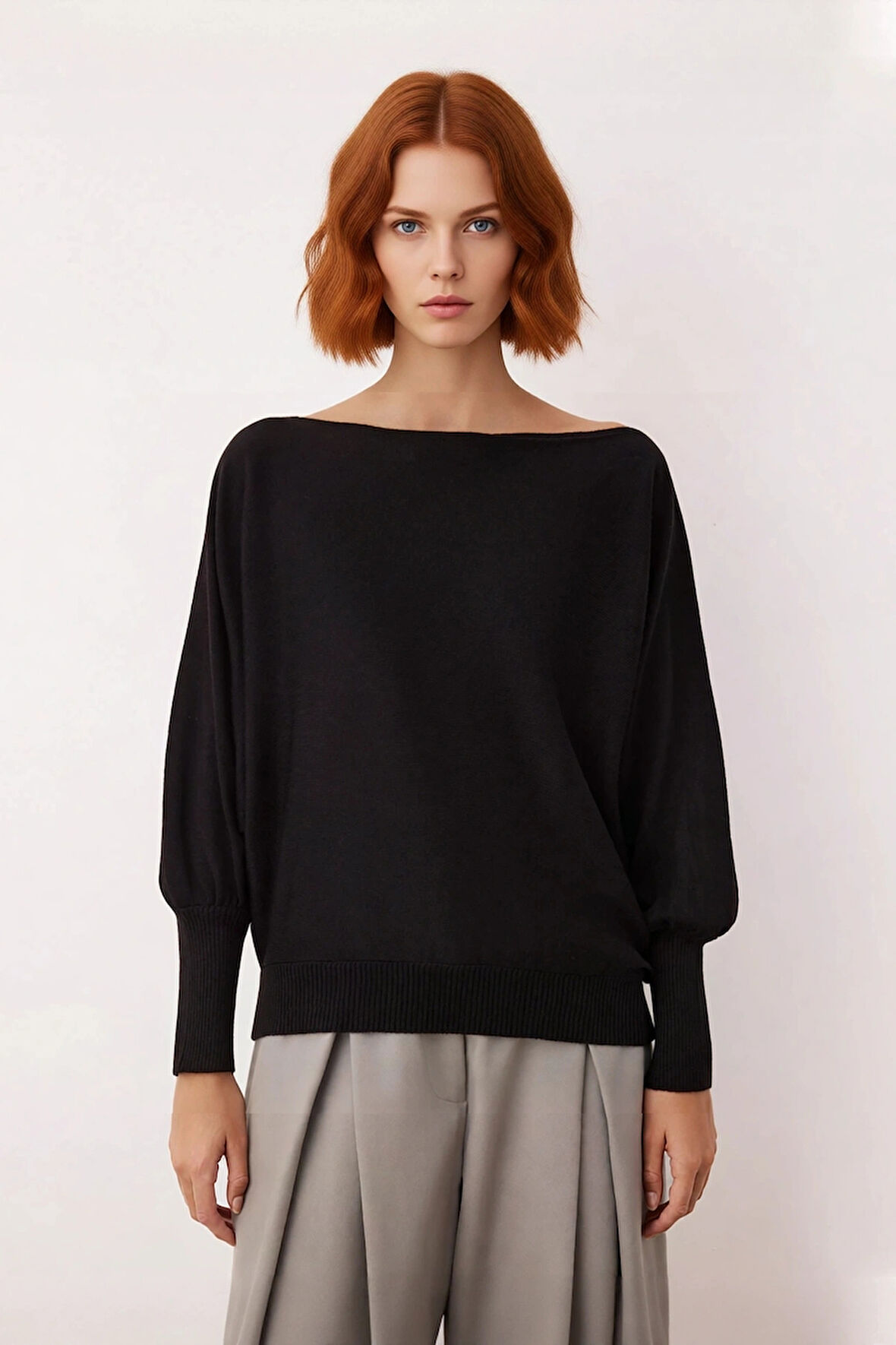 Kadın Şık Oversize Kayık Yaka Triko Kazak Zarif Yarasa Kol Tasarımı Kışlık Kombinlerin Yıldızı