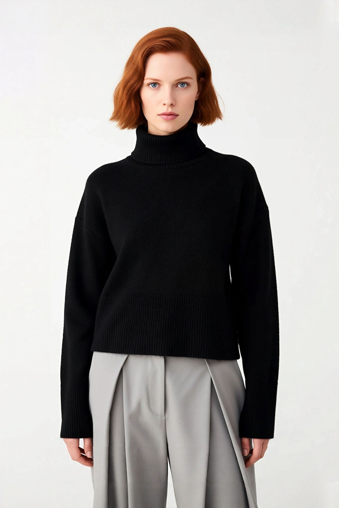 Kadın Geniş Kalıp Dik Yaka Triko Kazak Standart Kollu Orta Kalınlık Düz Desen Kış Kombinleri İçin