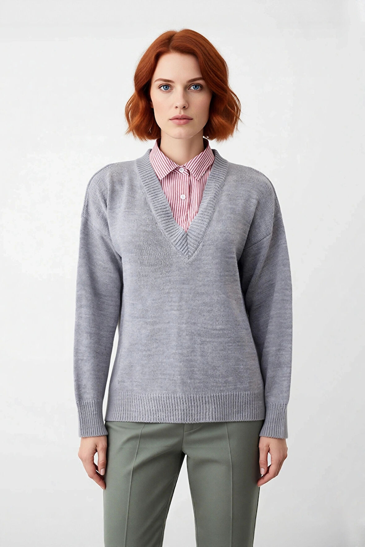 Kadın Geniş Kalıp Akrilik Triko Kazak Düşük Kollu Modern Ofis ve Günlük Kombinler İçin Kaliteli