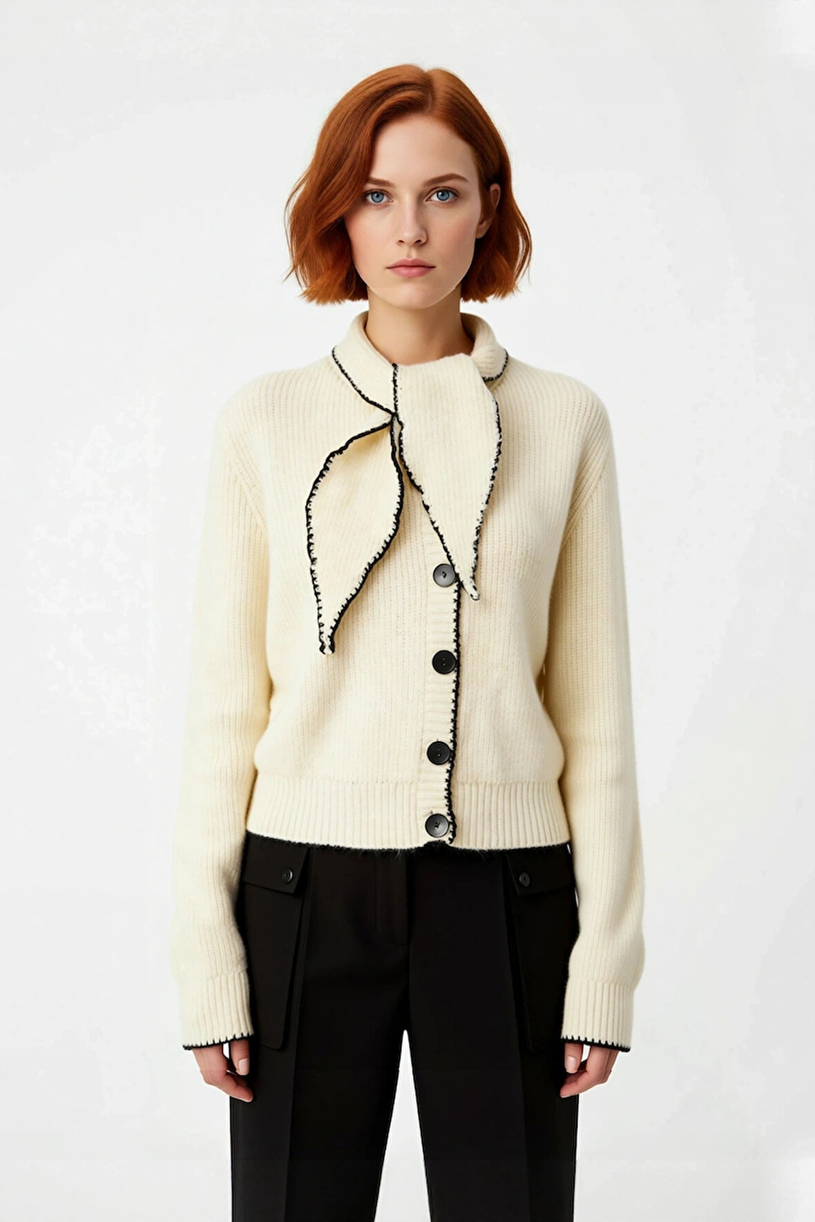 Kadınlara Özel Regular Kesim Fular Yaka Triko Kazak Modern Tek Plaka Dokuma ile Şıklığı Yakalayın.