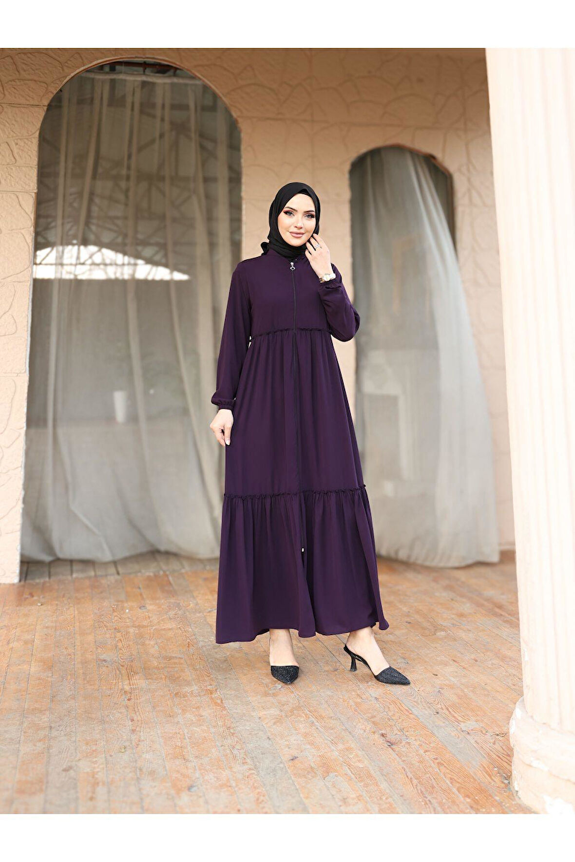 Hac Ve Umrelik Büzgü Detaylı Medine Ipeği Ferace