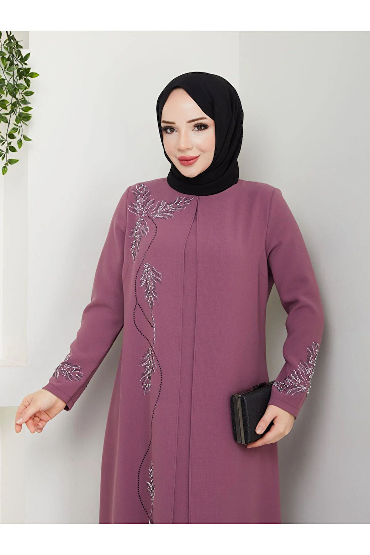 Büyük Beden Yaprak Taşlı Anne Elbisesi En7008