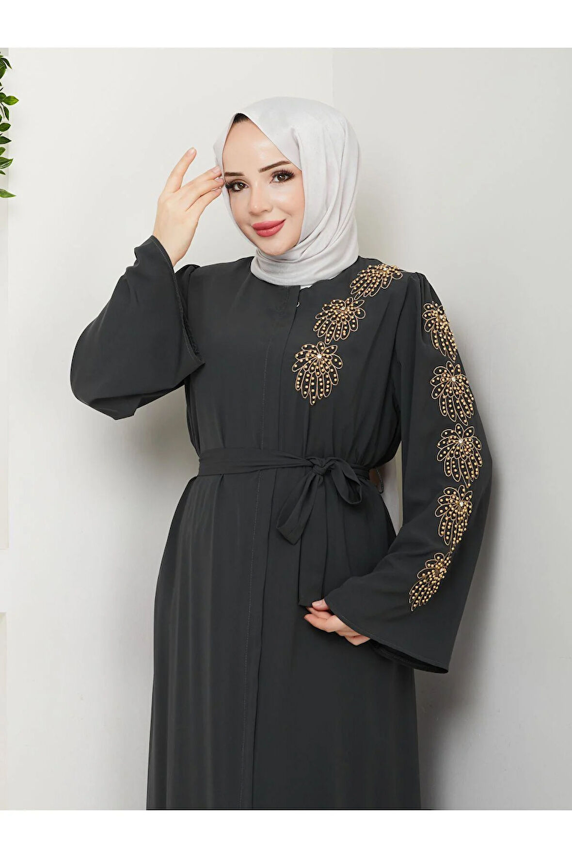 PALMİYE DESENLİ SARI İNCİ TAŞLI FERACE