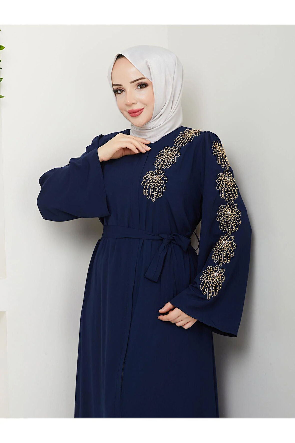 PALMİYE DESENLİ SARI İNCİ TAŞLI FERACE